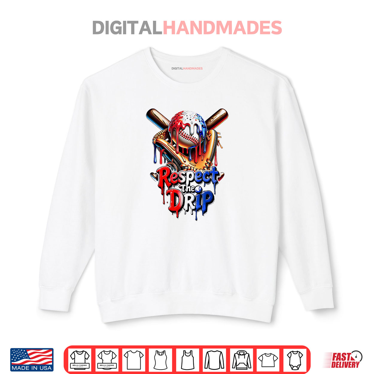 Red White Blue Baseball Ice Cream Drip Youth Boys Baseball Shirt Red White Blue Baseball Ice Cream Drip Youth Boys Baseball Shirt