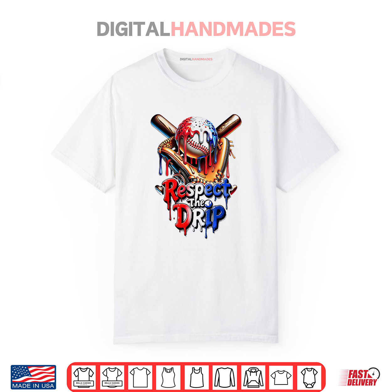 Red White Blue Baseball Ice Cream Drip Youth Boys Baseball Shirt Red White Blue Baseball Ice Cream Drip Youth Boys Baseball Shirt