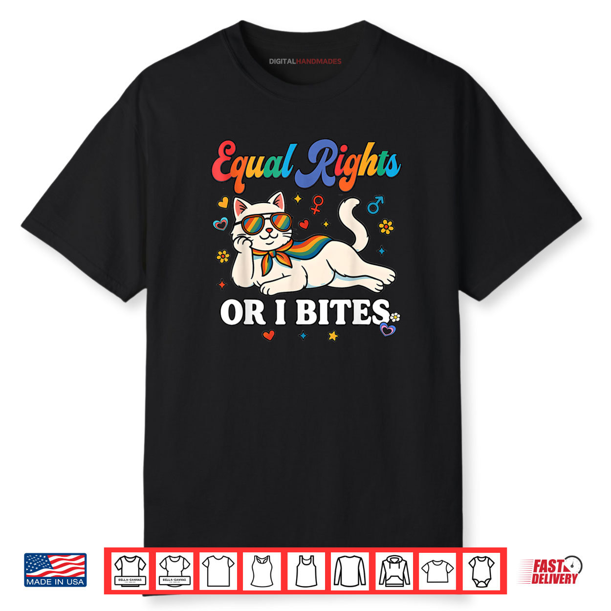 Womens Equal Rights or I Bites Pride Month Ally Cat Feminist Shirt
