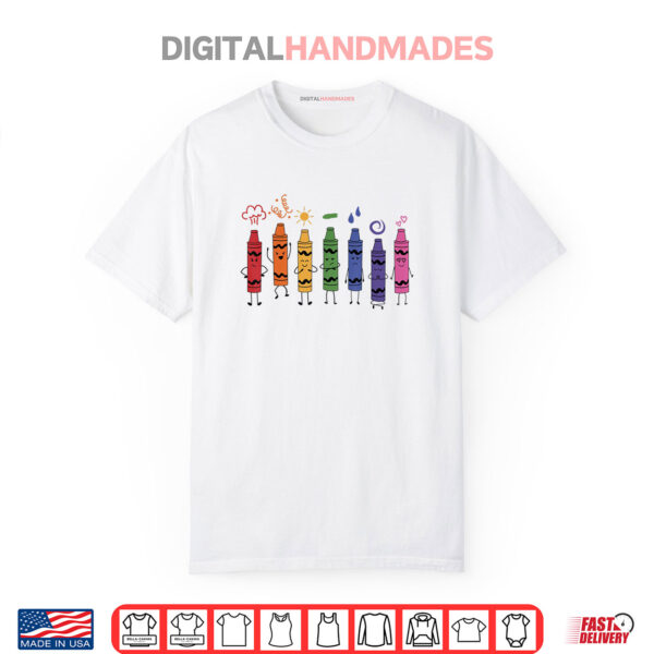 Womens Fashionable Crayon Mood Color Crayons Teacher Life Shirt