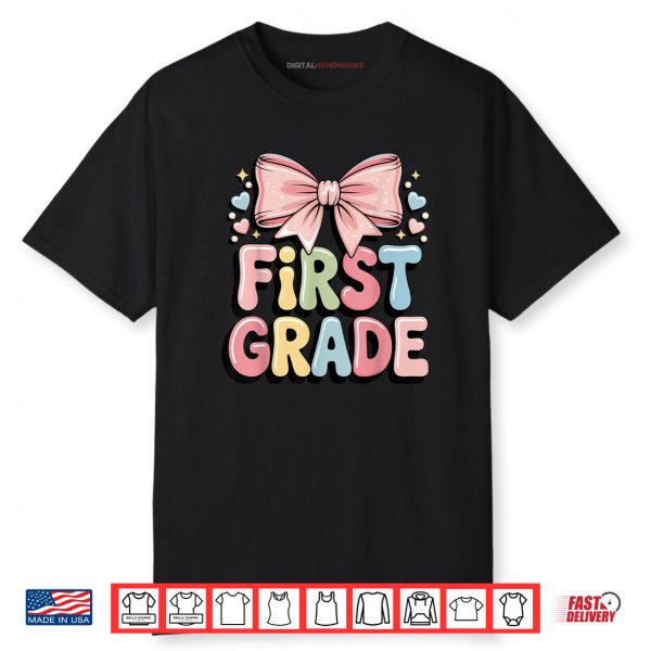 1st Grade First Grade Teacher Girls Coquette Bow Shirt