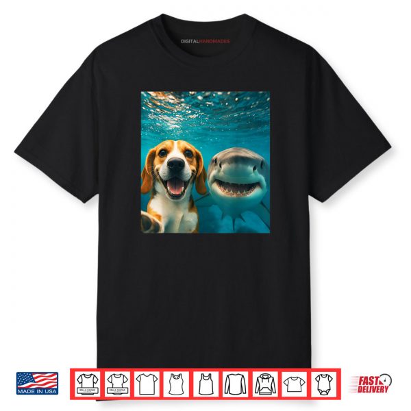 Beagle Dog Selfie with Shark Ocean Lovers Shirt