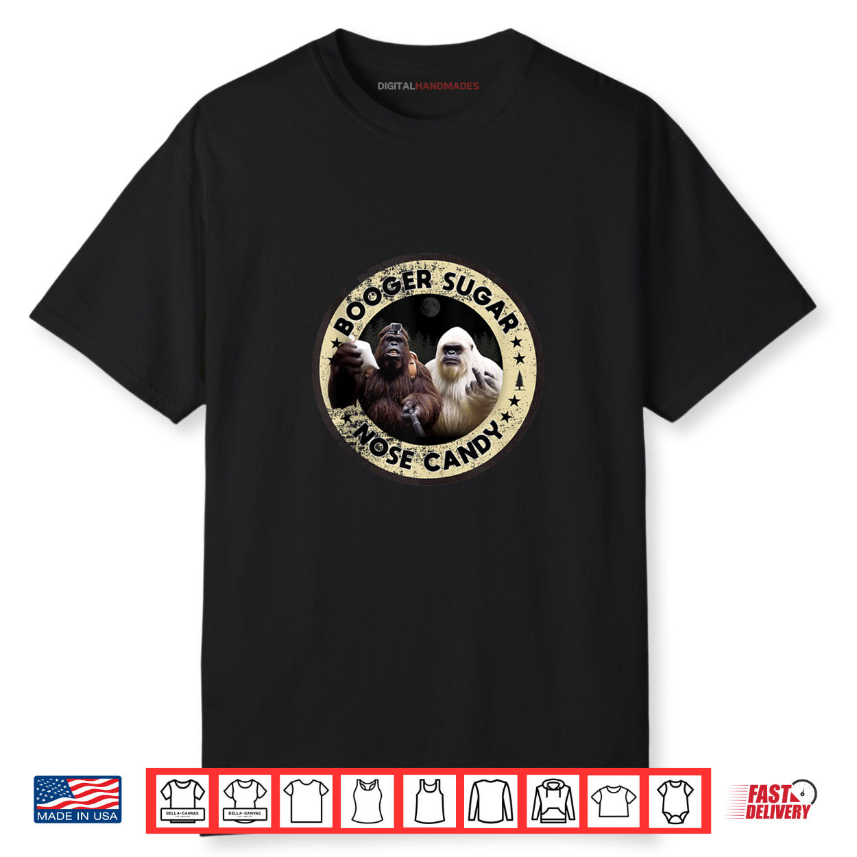 Big Foot Booger Sugar Sasquatch Yeti Nose Candy Retro Shirt