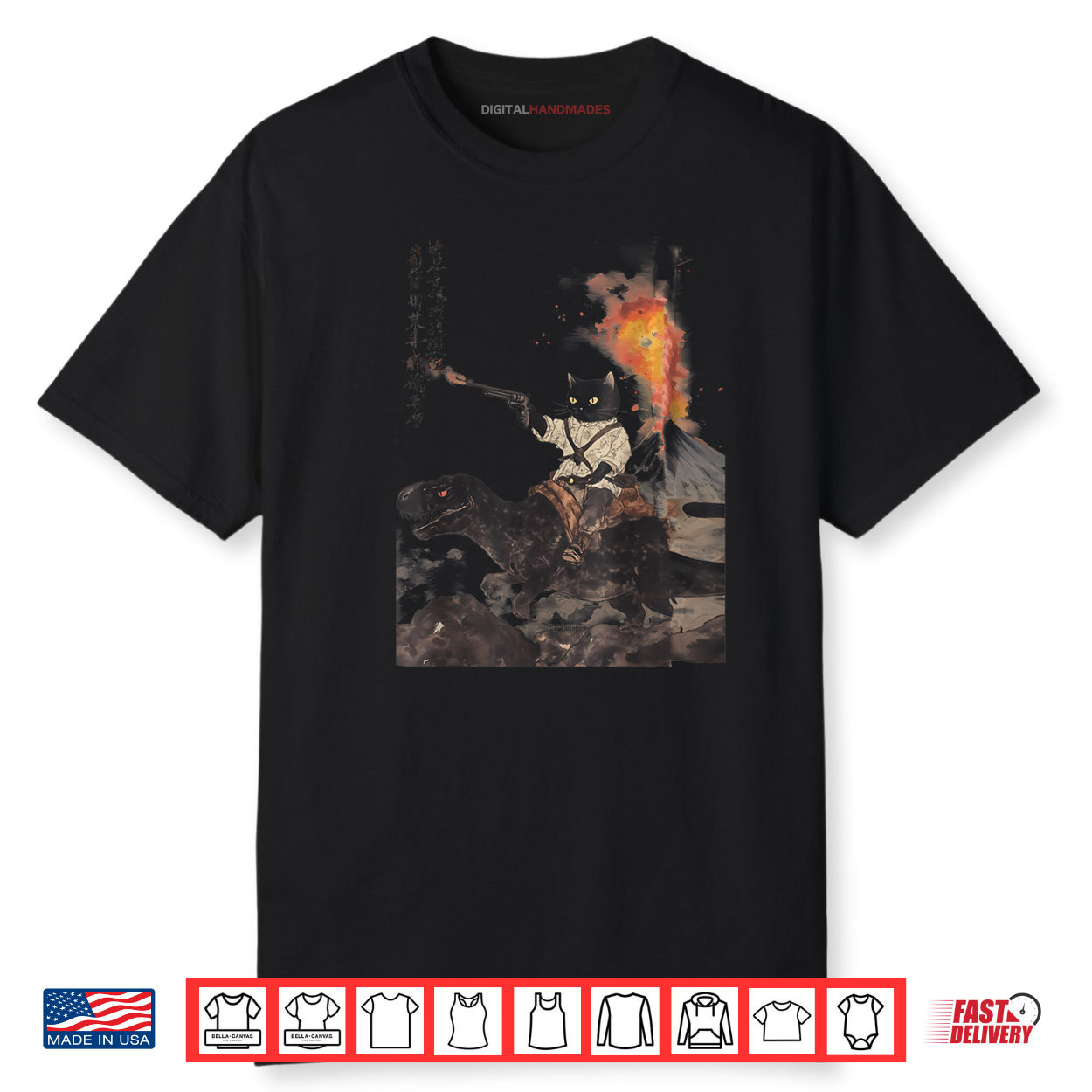 Calligraphy Cat Dinosaur Volcanic Eruption Art Print Shirt Calligraphy Cat Dinosaur Volcanic Eruption Art Print Shirt