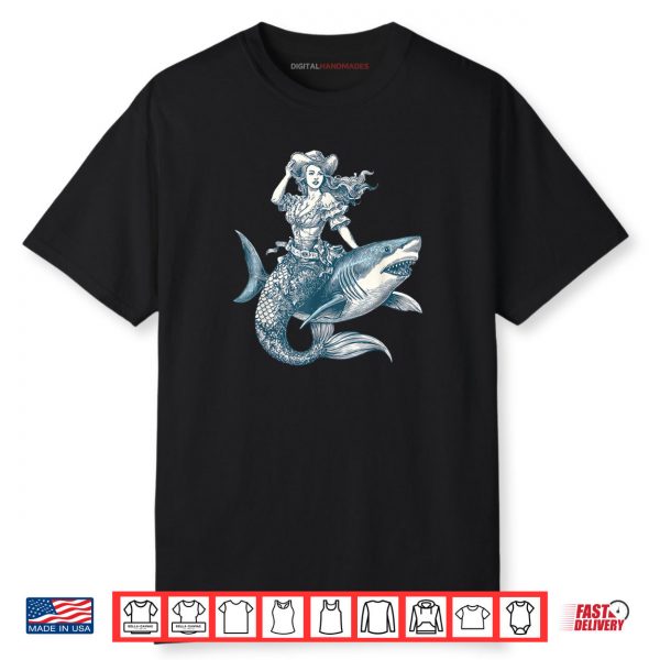 Cowgirl Mermaid Riding Shark Funny Western Rodeo Howdy Shirt
