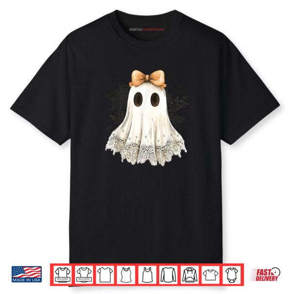 Cute Halloween Ghost With Bow Lace Spooky Style Shirt