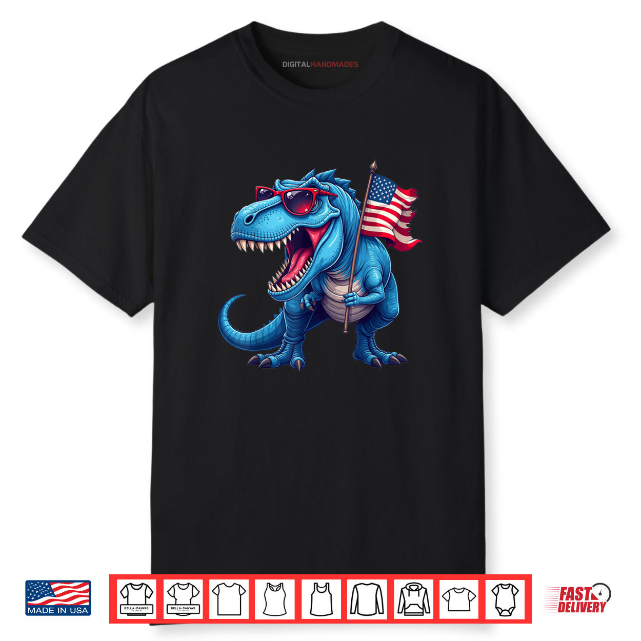 Dinosaur Holding A Usa Flag 4th Of July Shirt