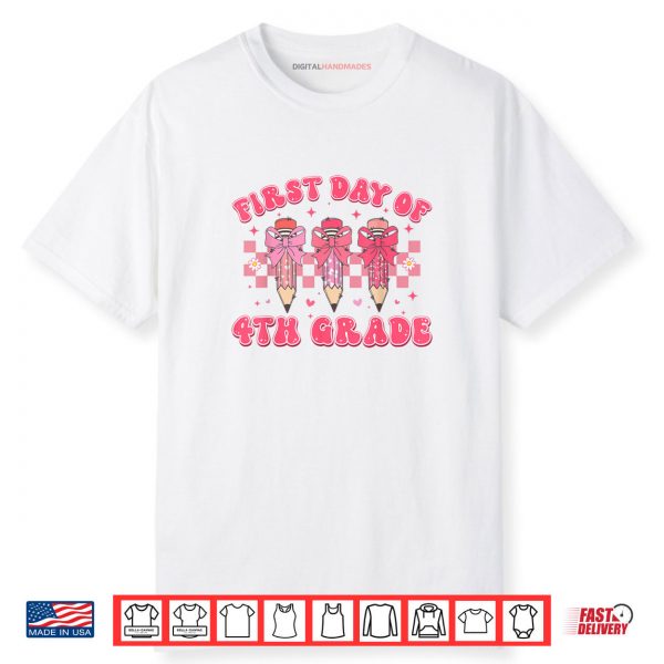 First Day Of 4th Grade Coquette Back To School Girls Kids Shirt