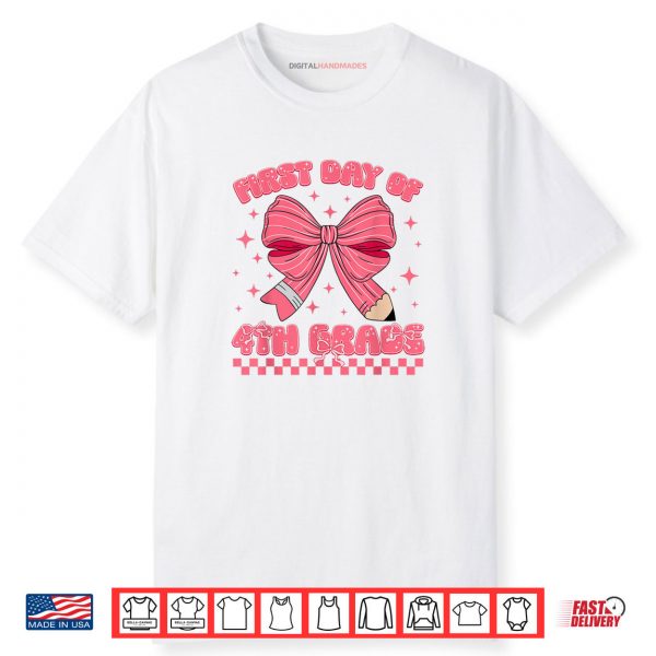 First Day Of Fourth Grade Coquette Back To School Girls Kids Shirt