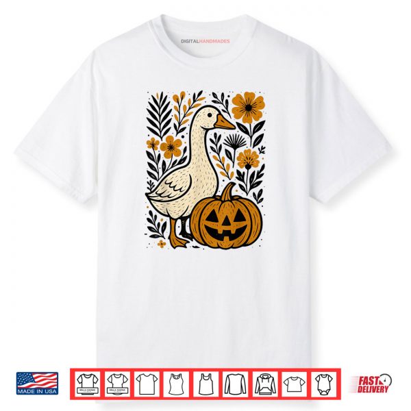 Floral Boho Silly Goose Pumpkin Cute Halloween Fall Shirt