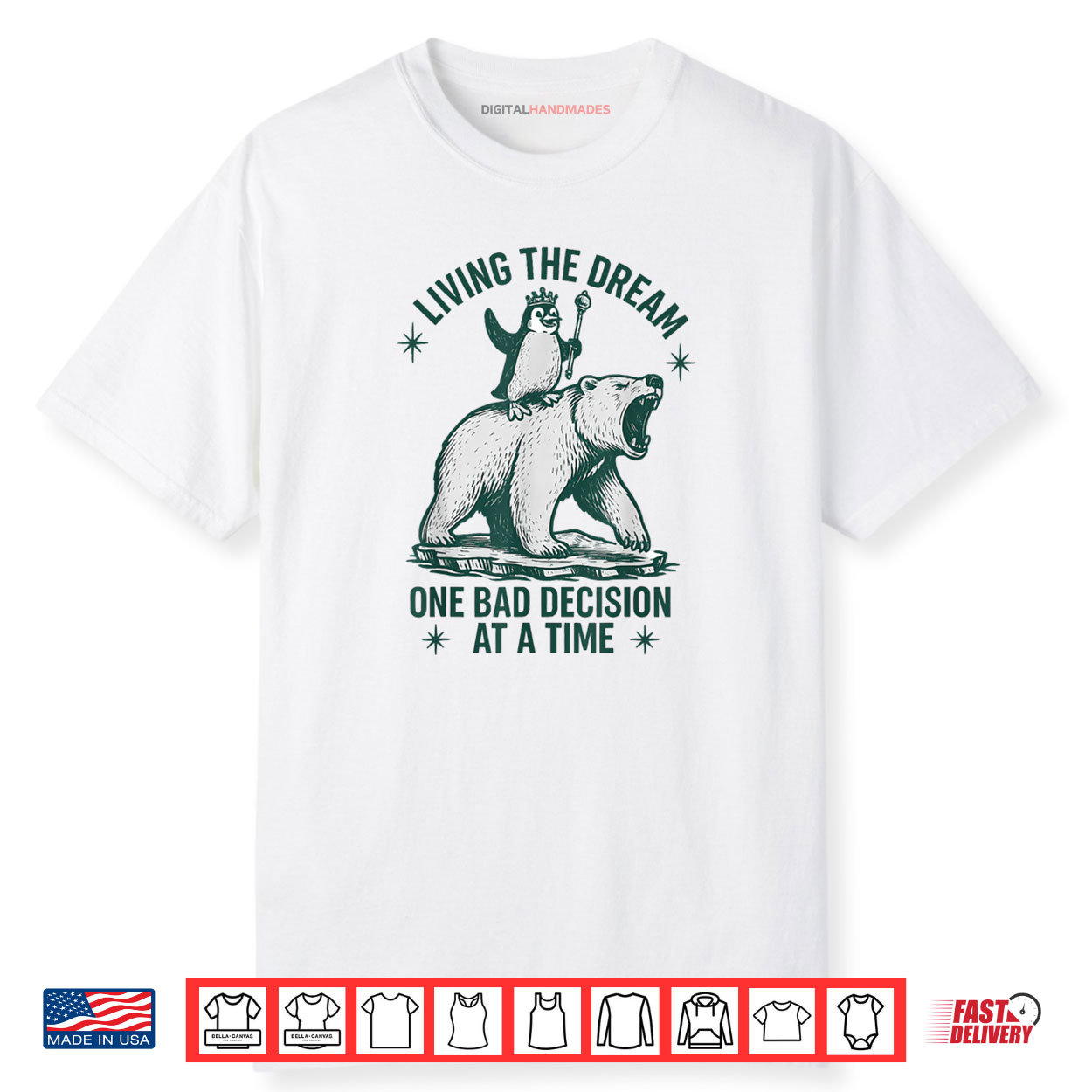 Funny Penguin Riding Polar Bear Meme Living the Dream Shirt