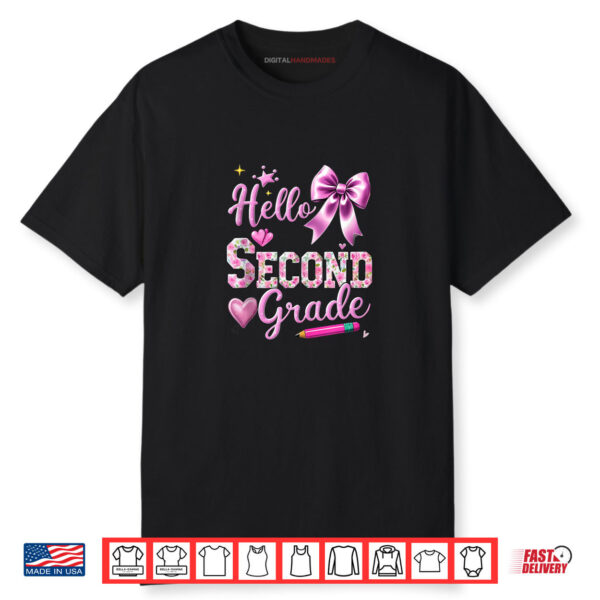 Hello Second Grade Coquette Back To School Teacher Student Pink Shirt