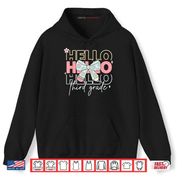 Hoodie Hello 3rd Grade Teacher Coquette Bow Back To School Girls Shirt digitalhandmades