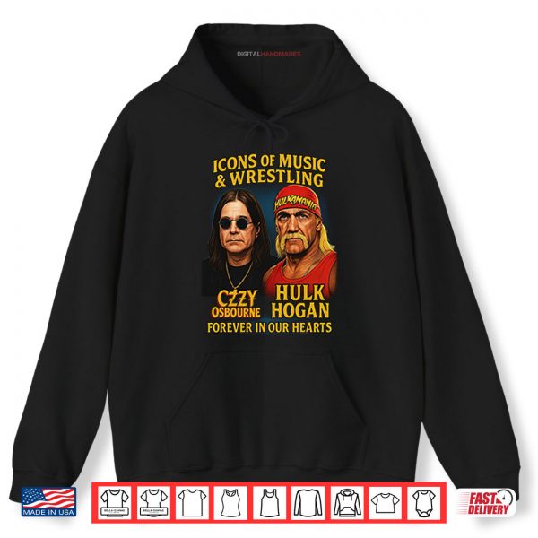 Hoodie Icons Of Music And Wrestling Ozzy Osbourne And Hulk Hogan Shirt