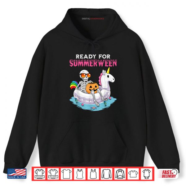 Ready For Summerween Funny Summer Skeleton Unicorn Halloween Shirt