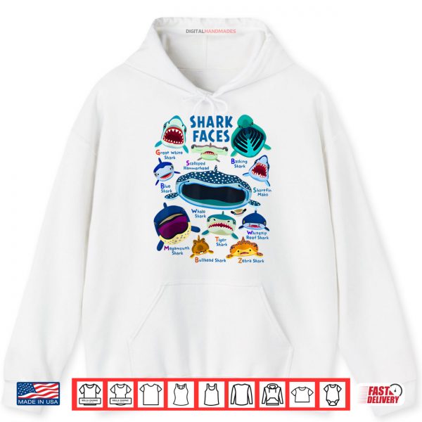 Hoodie Shark Faces Chart Kinds of Type Shark T Shirt