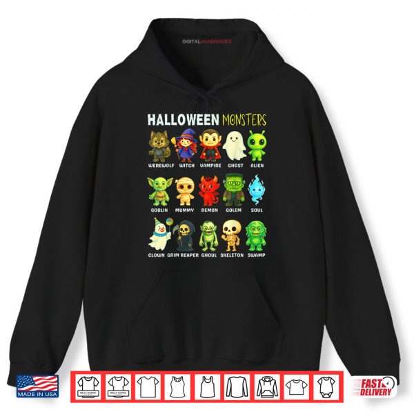 Hoodie Types of Halloween Monsters Educational Poster For Kids Cute Shirt digitalhandmades 1