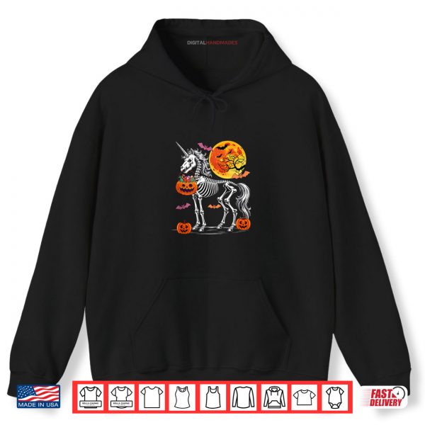 Unicorn Skeleton Halloween Moon Carved Pumpkins Basket Shirt