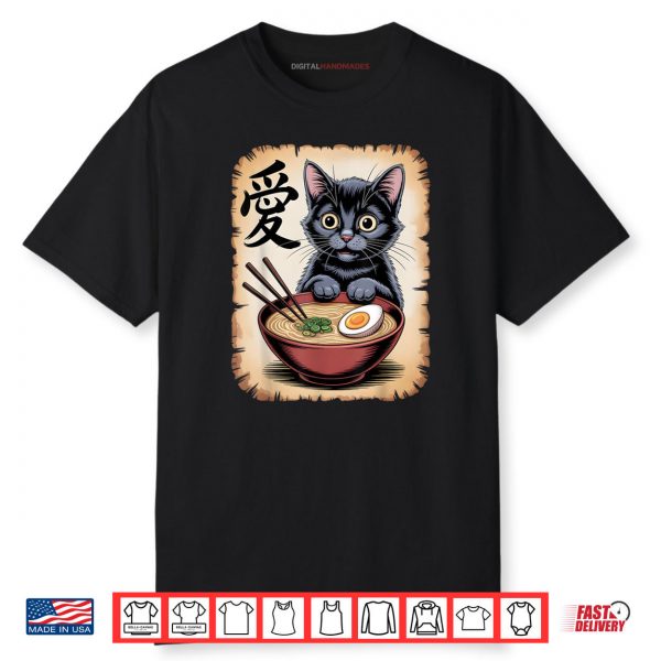 Japanese Kawaii Anime Cat Funny Cat Eating Ramen Shirt