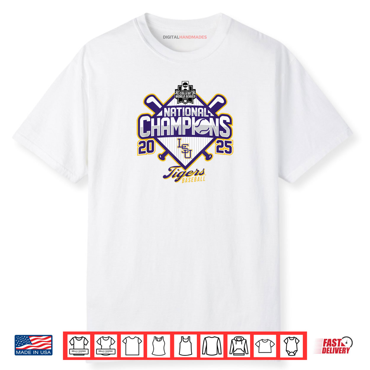 LSU Tigers Baseball National Champs 2025 MCWS Legend Gray Shirt
