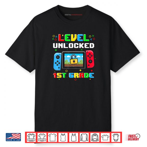 Level 1st Grade Unlocked Back To School First Day Boys Kids Shirt