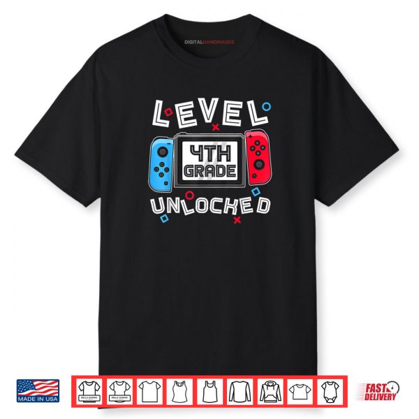 Level 4th Grade Unlocked Back To School First Day Boys Kids Shirt