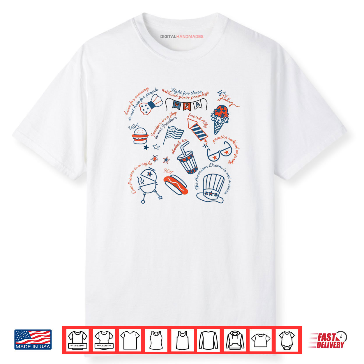 Liberal 4th Of July Doodle Hot Dog Patriotic Feminist Shirt
