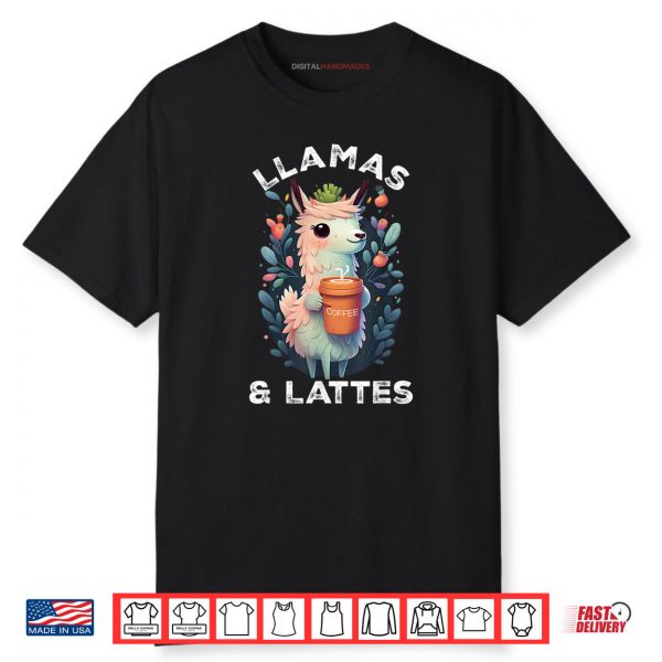 Llamas & Lattes Funny Vintage Llama & Coffee Lover Floral Shirt