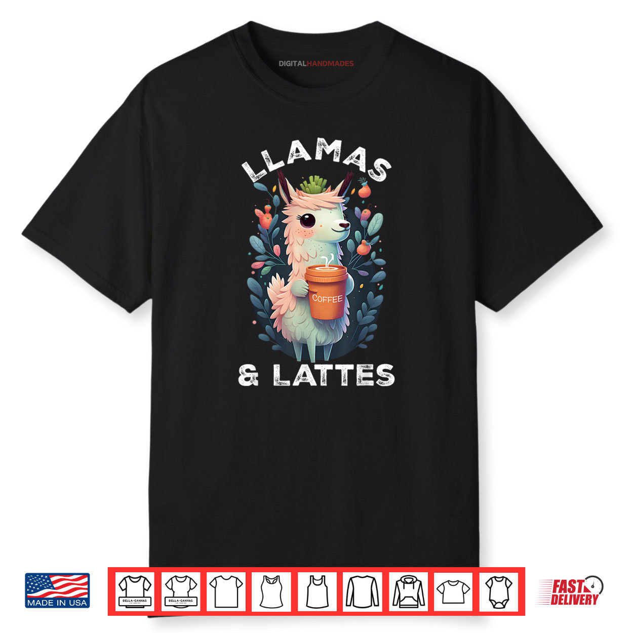 Llamas & Lattes Funny Vintage Llama & Coffee Lover Floral Shirt Llamas & Lattes Funny Vintage Llama & Coffee Lover Floral Shirt