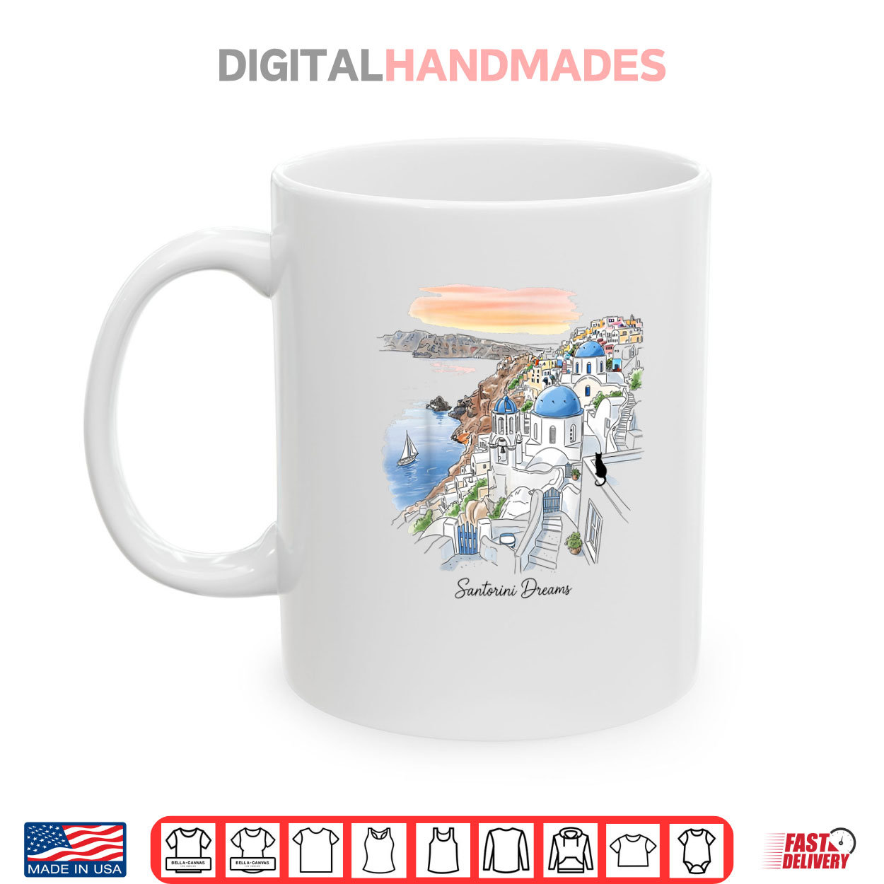 Santorini Greece Sunset Dreamscape Illustration Shirt Santorini Greece Sunset Dreamscape Illustration Shirt