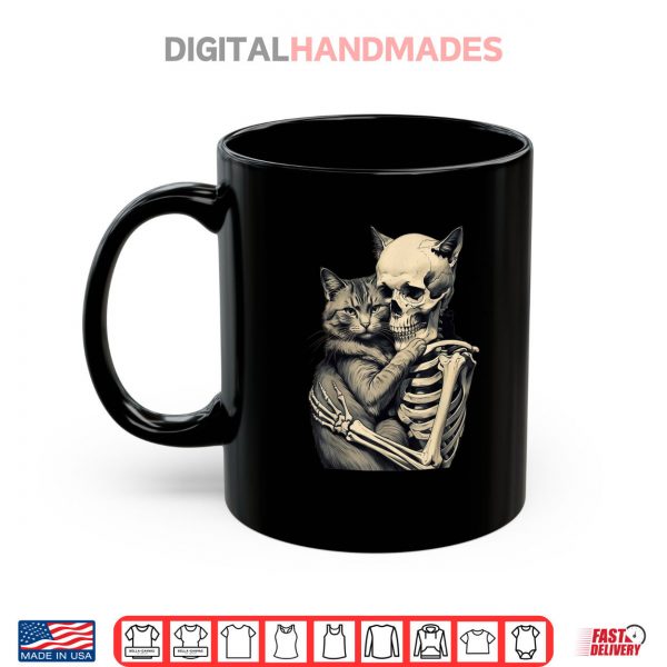 Mug Skeleton Hugging Cat Lover Halloween Tee Funny Apparel Shirt digitalhandmades