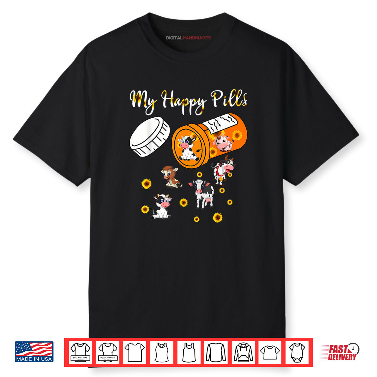 My Happy Pills Cows Cute Cow and Sunflower Cow Lover Funny Shirt My Happy Pills Cows Cute Cow and Sunflower Cow Lover Funny Shirt