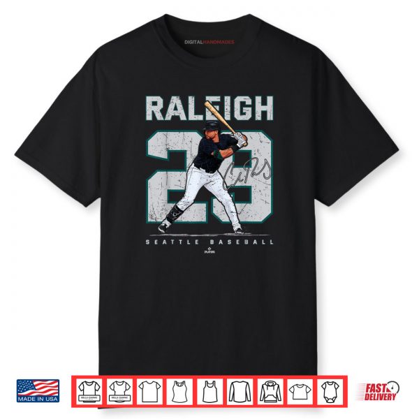 Number and Portrait Cal Raleigh Seattle Baseball MLBPA Shirt