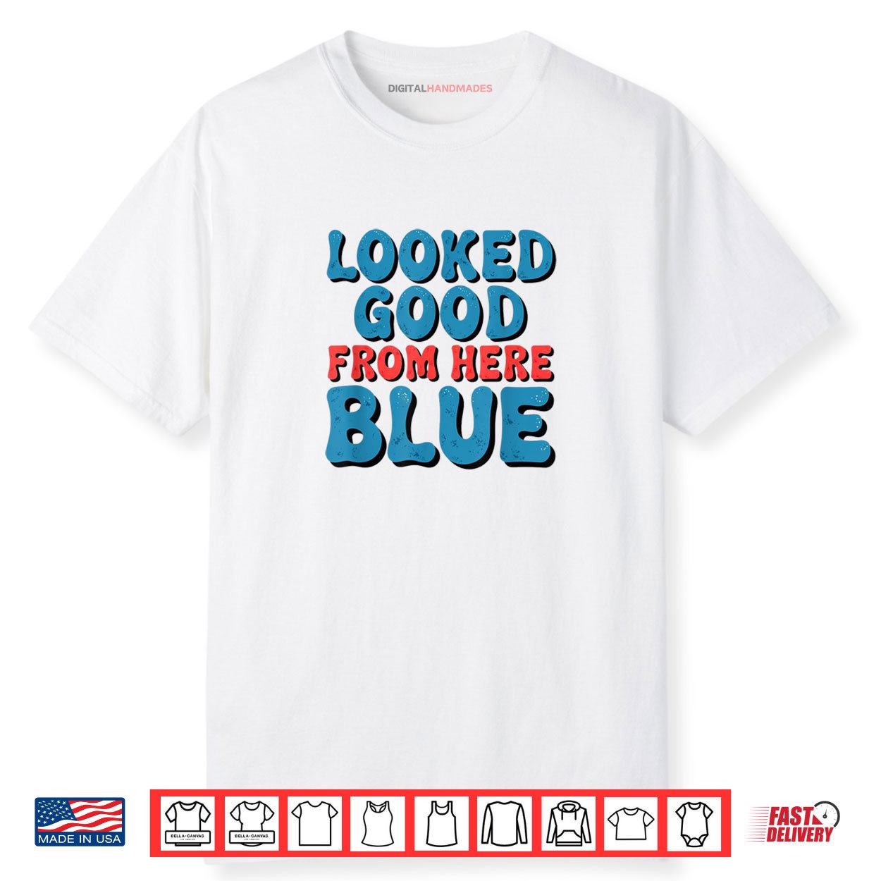 Retro Groovy Looked Good From Here Blue Funny Softball Shirt