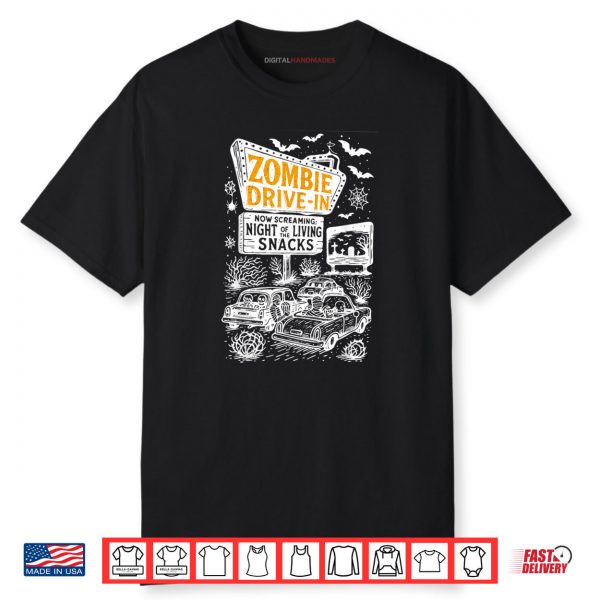 Retro Zombie Drive In Skeleton Movie Night Hotel Halloween Shirt