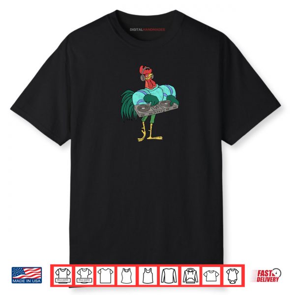 Rooster Cartoon Dj With Turntables Distressed Shirt