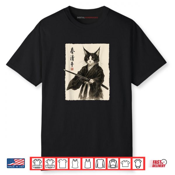 Samurai Cat Vintage Ukiyo e Warrior Shirt