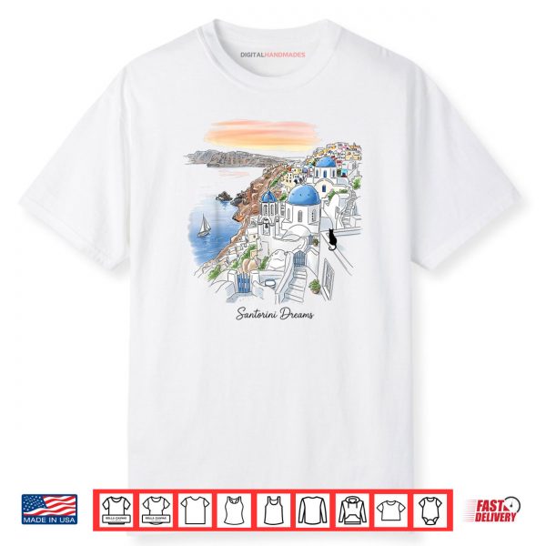 Santorini Greece Sunset Dreamscape Illustration Shirt