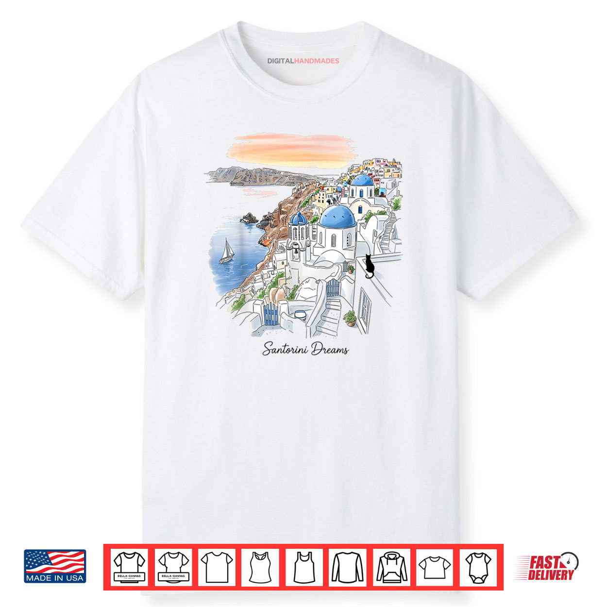 Santorini Greece Sunset Dreamscape Illustration Shirt Santorini Greece Sunset Dreamscape Illustration Shirt