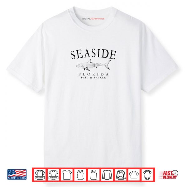 Seaside Florida Shark Fishing Arched Black Letters Shirt