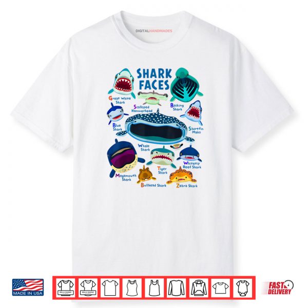 Shark Faces Chart Kinds of Type Shark T Shirt