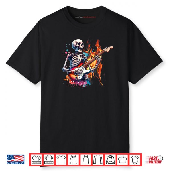 Skull Skeleton Metalhead Playing Guitar Graphic Shirt