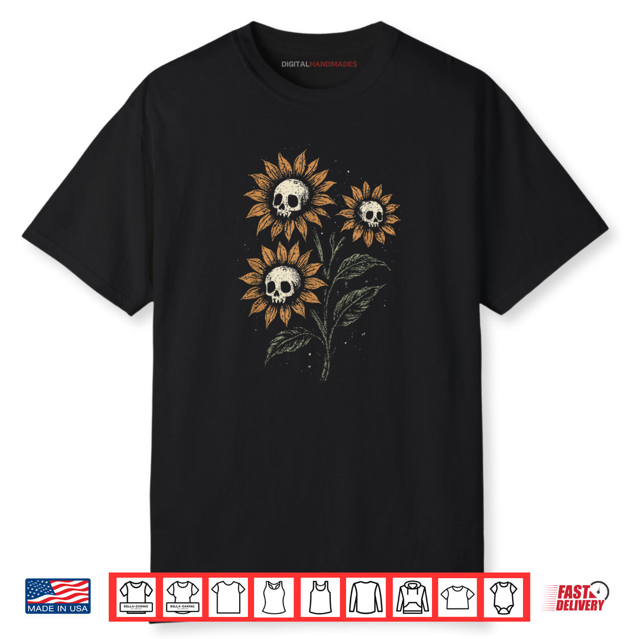 Skull Sunflowers Gothic Goth Creepy Cute Alt Grunge Y2K Shirt Skull Sunflowers Gothic Goth Creepy Cute Alt Grunge Y2K Shirt