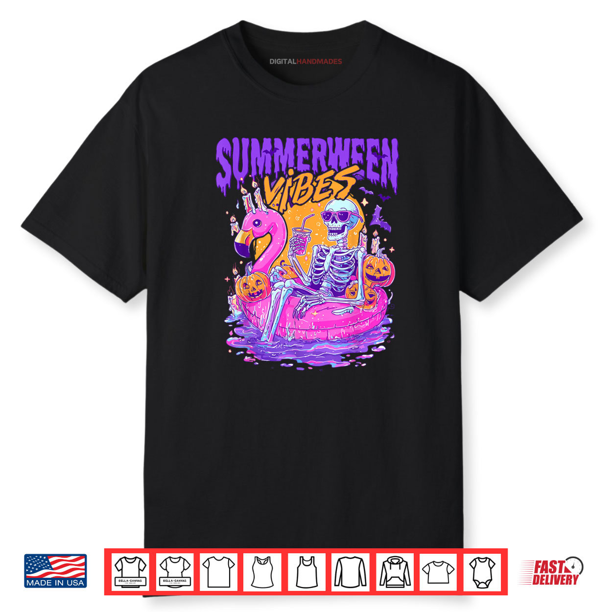 Summerween Vibes Spooky Skeleton Flamingo Pool Halloween Shirt Summerween Vibes Spooky Skeleton Flamingo Pool Halloween Shirt