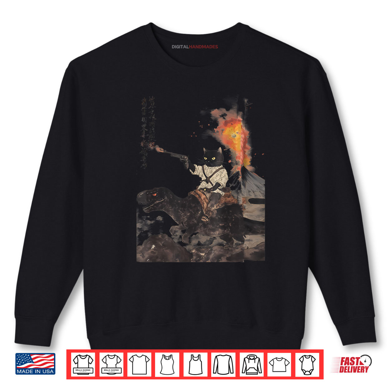 Calligraphy Cat Dinosaur Volcanic Eruption Art Print Shirt Calligraphy Cat Dinosaur Volcanic Eruption Art Print Shirt