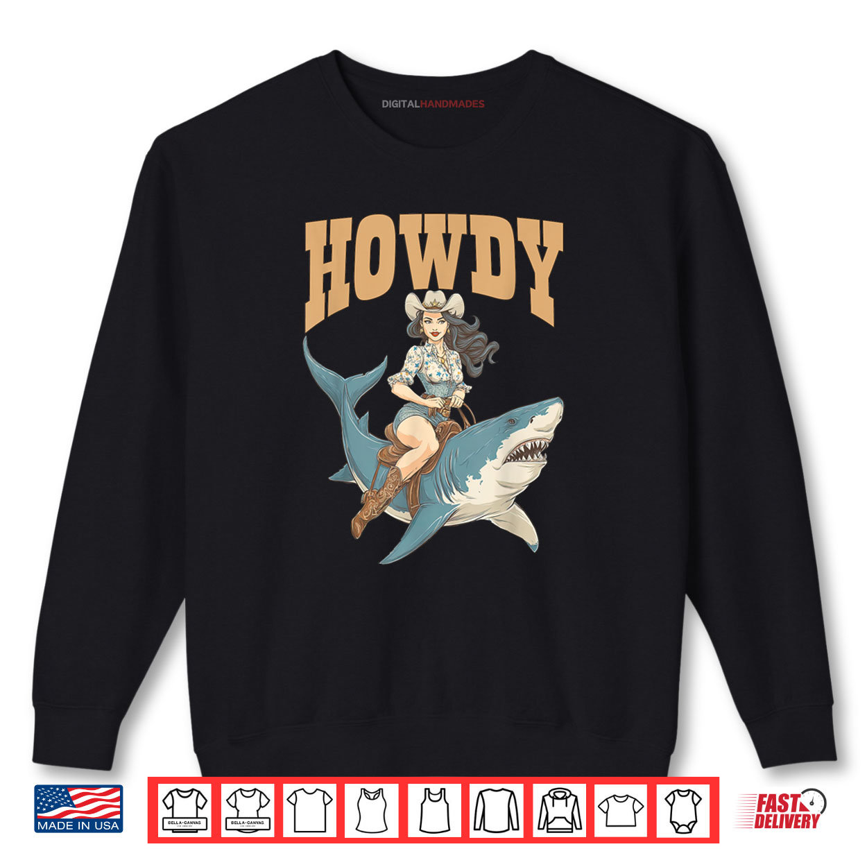 Cowgirl Riding Shark Rodeo Art Funny Western Summer Howdy Shirt Cowgirl Riding Shark Rodeo Art Funny Western Summer Howdy Shirt