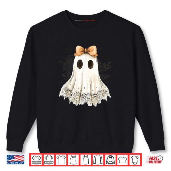 Sweatshirt Cute Halloween Ghost With Bow Lace Spooky Style Shirt digitalhandmades