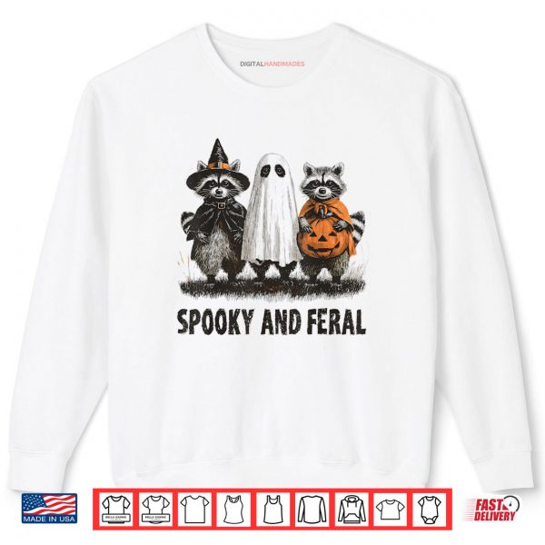 Sweatshirt Feral And Spooky Funny Creepy Raccoon Ghost Shirt digitalhandmades