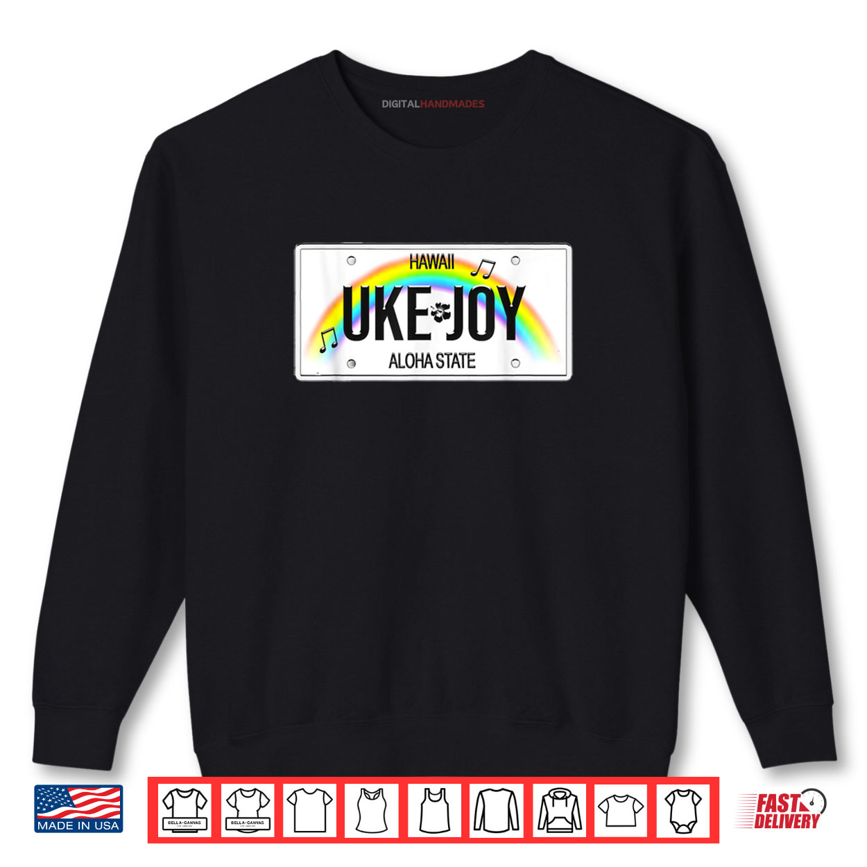 Hawaii Rainbow License Plate UKE JOY Notes Hibiscus Shirt Hawaii Rainbow License Plate UKE JOY Notes Hibiscus Shirt