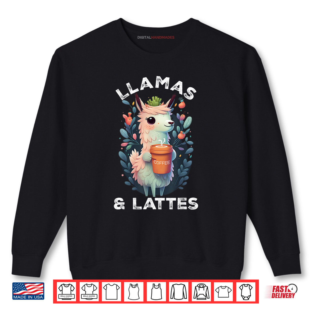 Llamas & Lattes Funny Vintage Llama & Coffee Lover Floral Shirt Llamas & Lattes Funny Vintage Llama & Coffee Lover Floral Shirt
